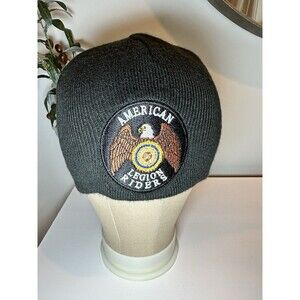 American Legion Riders Patch Beanie Black Knit Hat Motorcycle Biker Veteran